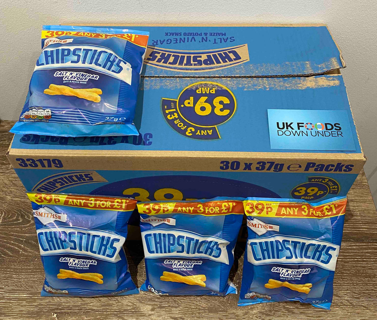 Chipsticks Salt and Vinegar crisps 30 pack box – UK FOODS DOWN UNDER