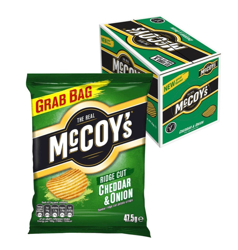 The Real McCoys Cheddar & Onion Crisps 36 pack box